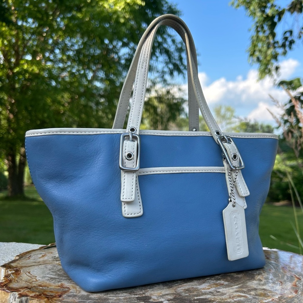 Vintage COACH Legacy Small Market Tote Blue and White 9846 - Picture 16 of 17
